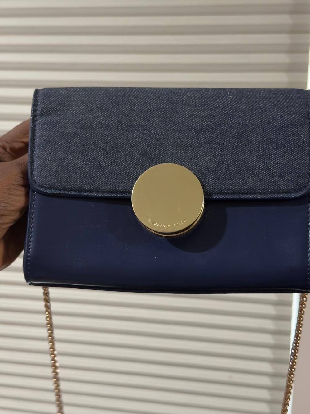 Charles & Keith Denim-Trim Navy Crossbody with Gold Hardware - Picture 9 of 17